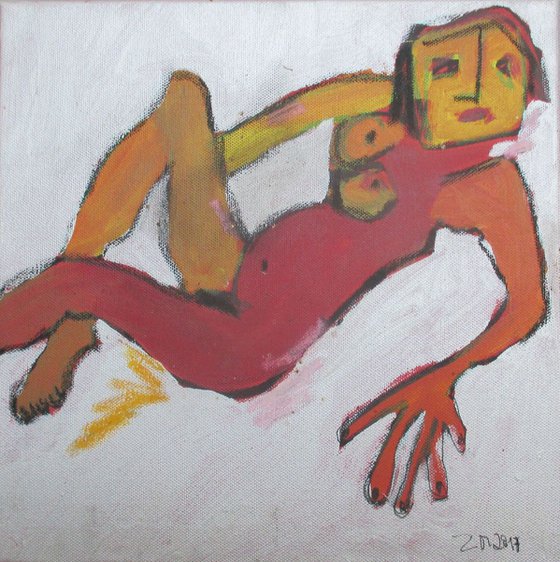 expressive nude on canvas acryl mixed media 11,8 x 11,8 inch