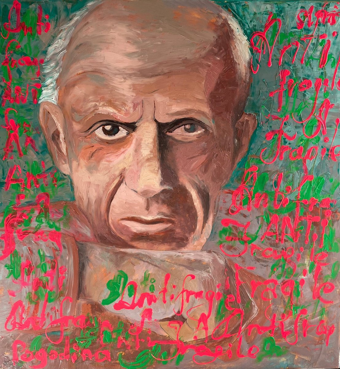 Pop Art Painting, Pablo Picasso Portrait - ANTIFRAGILE - 34x36in (90*85cm) by Dasha Pogodina