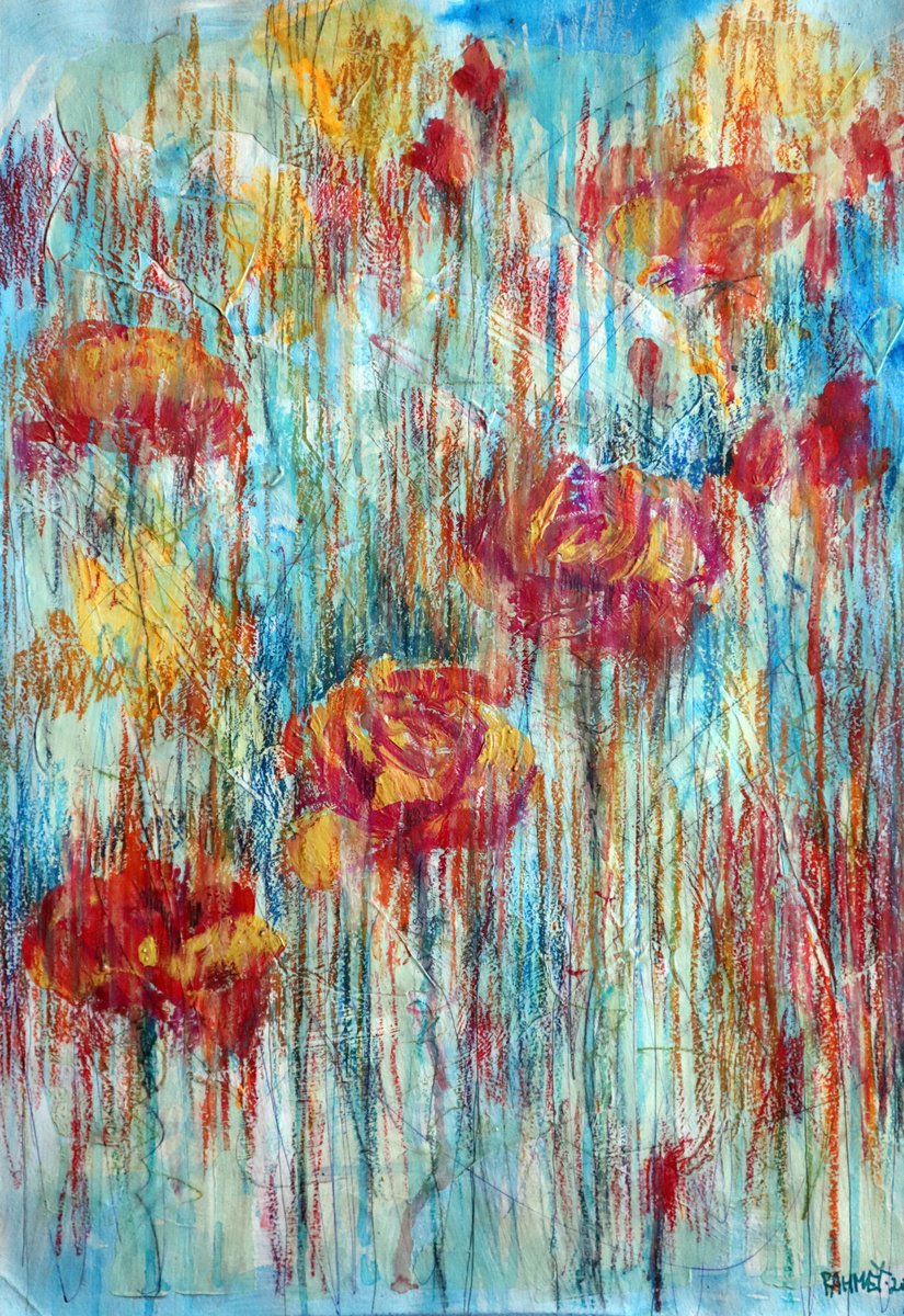 Impressionistic Botanical Acrylic Painting By Rakhmet Redzhepov, 17 X 23", Fantasy With Flowers 67, Original Artwork