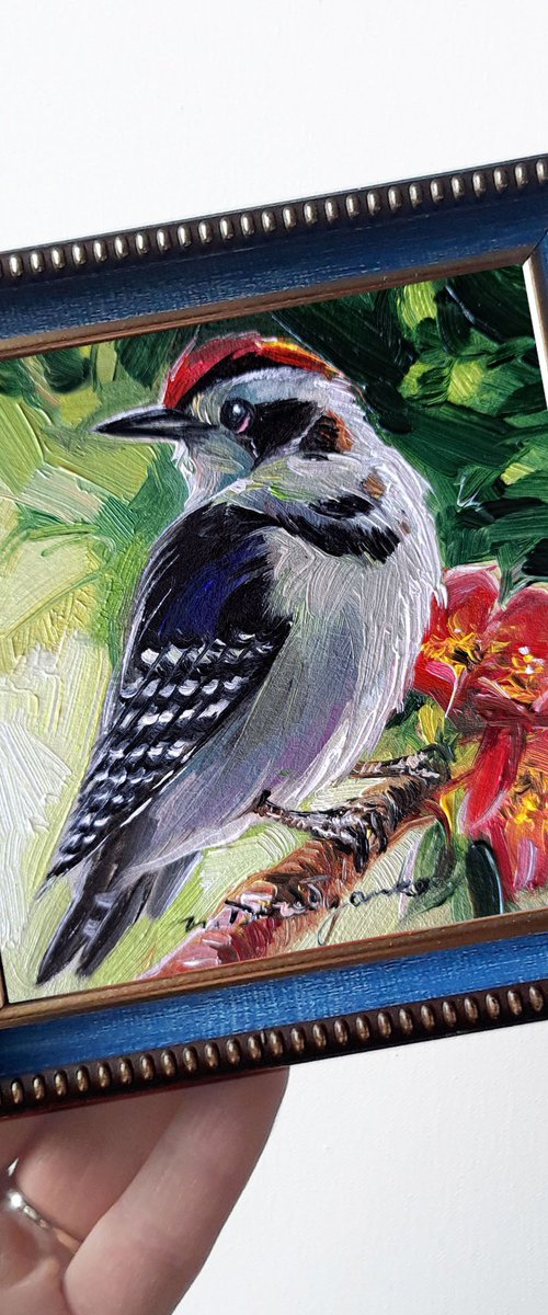 Woodpecker bird painting by Nataly Derevyanko