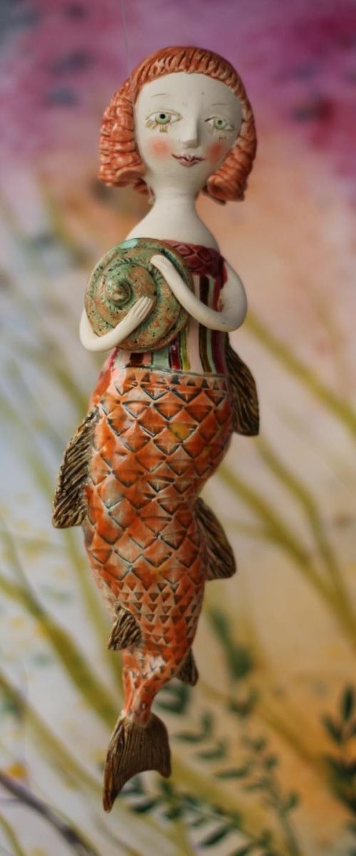 Little Redhead Mermaid, hanging sculpture from the "Underwater baroque" project by Elya Yalonetski