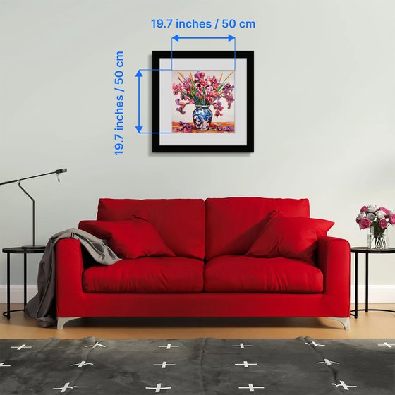 Irises in a porcelain vase