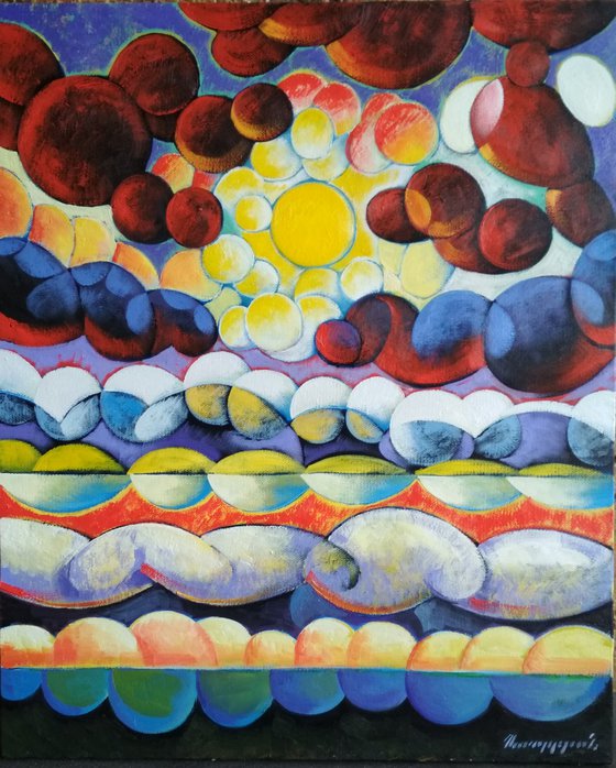 Unique day (40x50cm, cubism, oil painting, ready to hang)