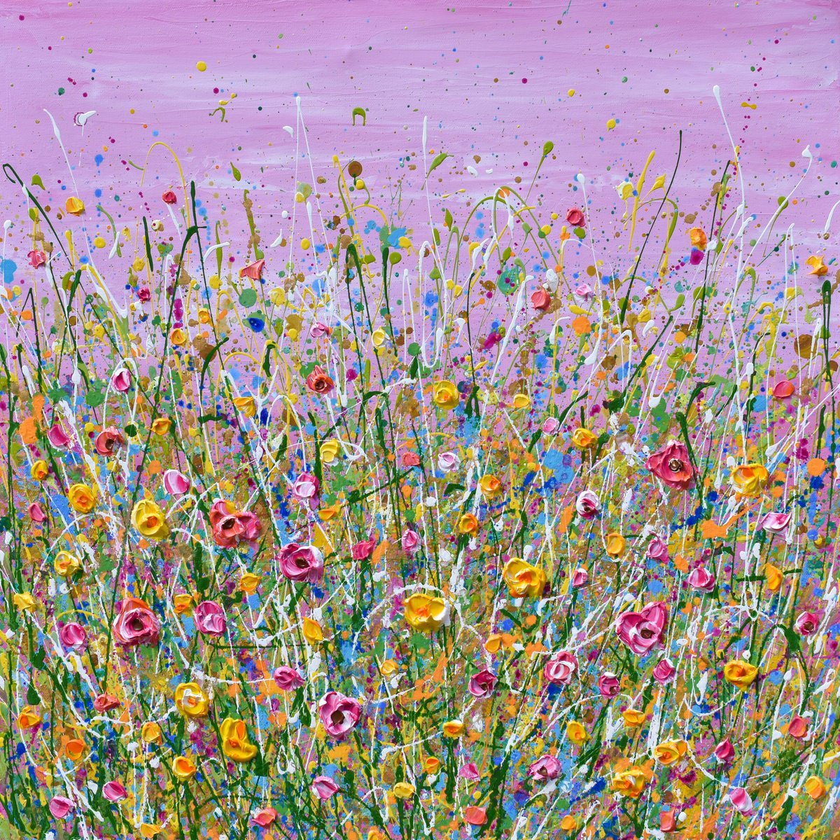 Meadow of Love - Flower Field Impasto Painting by Olga Tkachyk