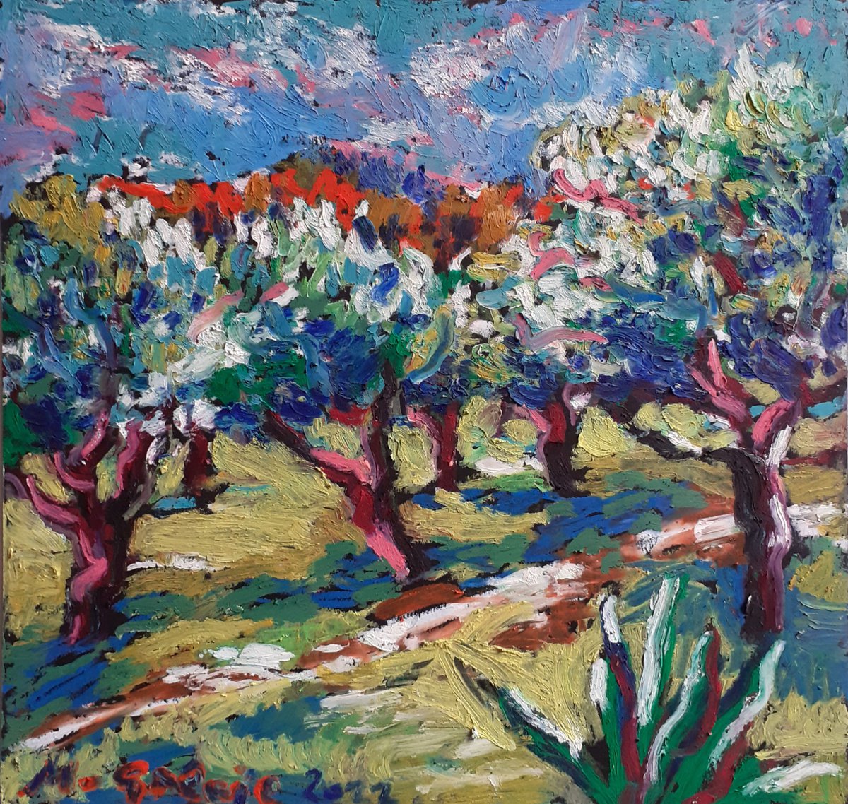 Impressionistic Pastel Drawing , Olive Grove No 34 By Maja Grecic, 8 X 8, Artwork For Sale On Artfinder