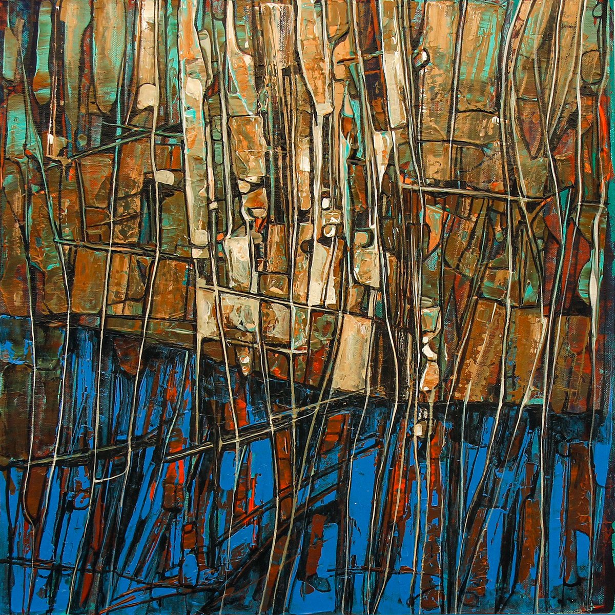 Abstract Acrylic Painting By Artist Gurdish Pannu, 18 X 18, Abstract Nature Art, Original Artwork