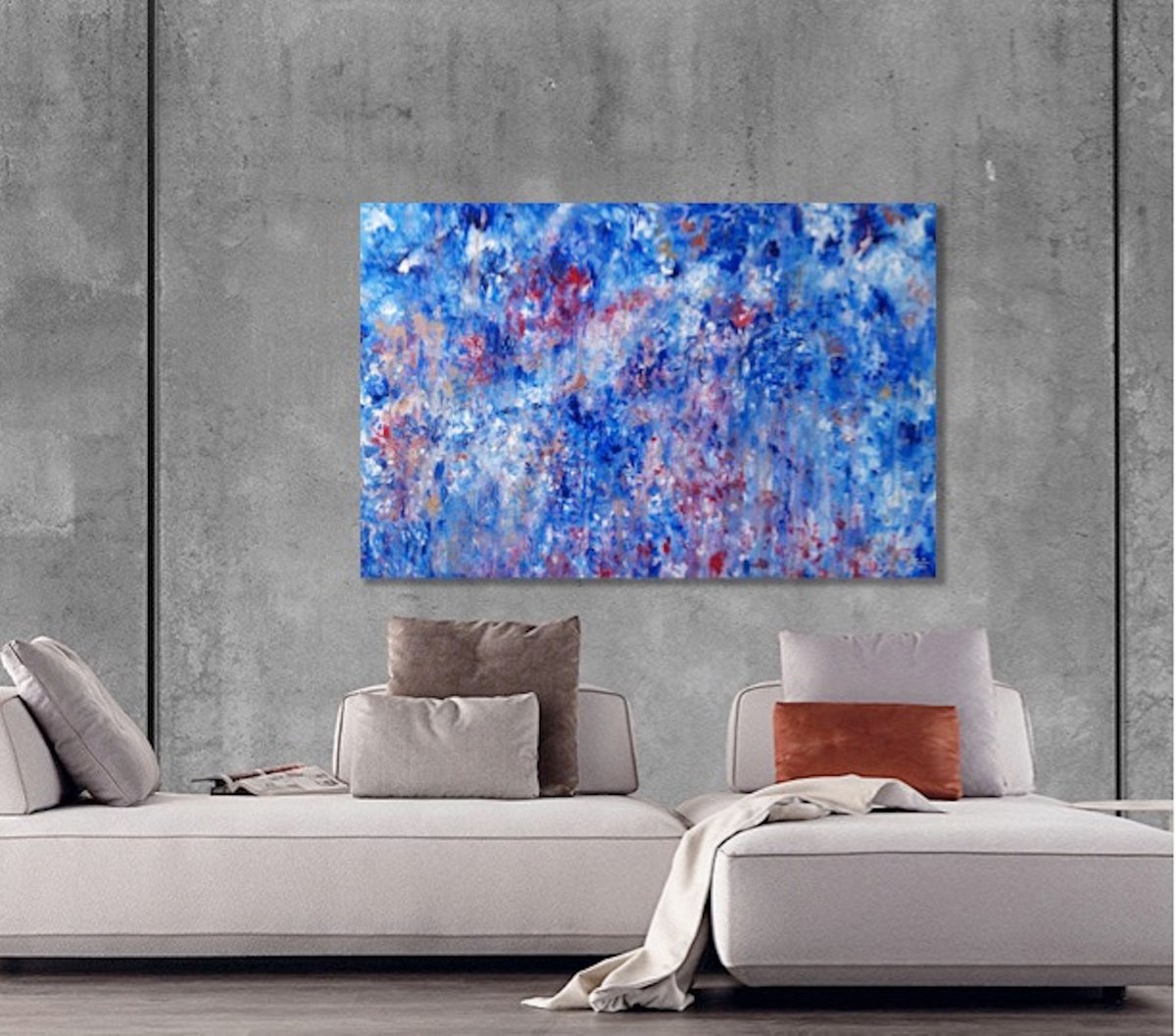 Rain Over the Blue Forest original acrylic painting by Elena Parau, 80x120x4 cm (2020) by Elena Parau