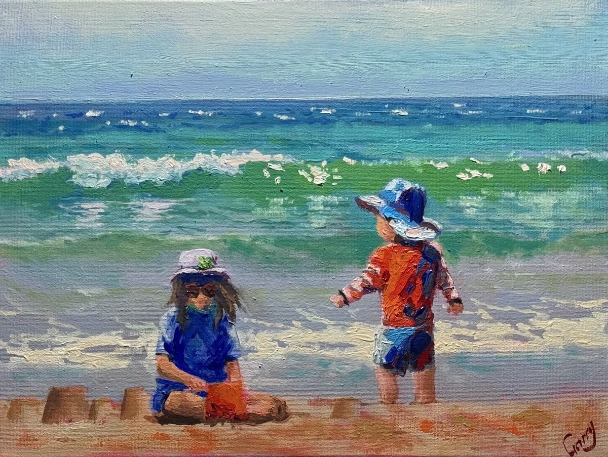 Impressionistic Landscape Oil Painting By Garry Arzumanyan, 16 X 12, The Beach 05, Original Artwork