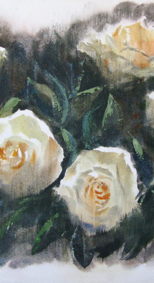 White roses by Elena Gaivoronskaia