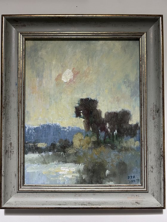 Original Oil Painting Wall Art Signed unframed Hand Made Jixiang Dong Canvas 25cm × 20cm Landscape Morning by the  Sunset Over the Mesopotamia Valley Oxford Small Impressionism Impasto