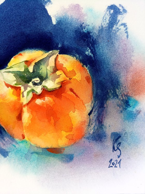 "Persimmon" watercolor food illustration