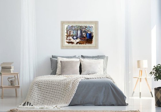 Blue Jar and Silver Service