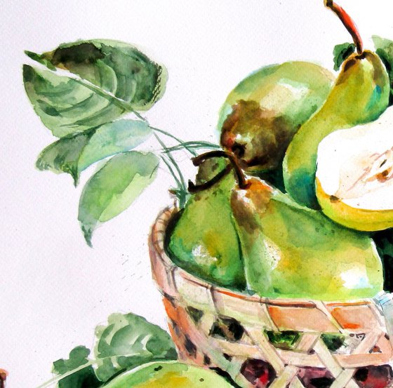 Sill life with green pears