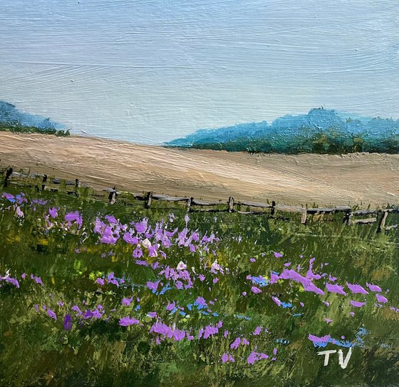 Summer meadow. Acrylic painting. Nature Landscape.