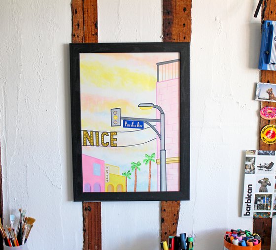 Venice Beach Street Corner - Painting on Unframed A3 Paper