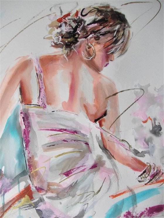 Tranquil -Woman Painting on Paper