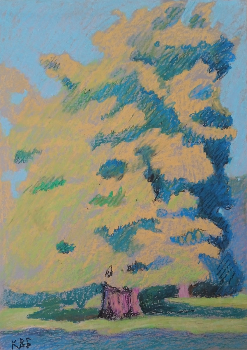Graphic Landscape Pastel Drawing By Vasyl Koval, 8 X 12", Summer, Original Artwork