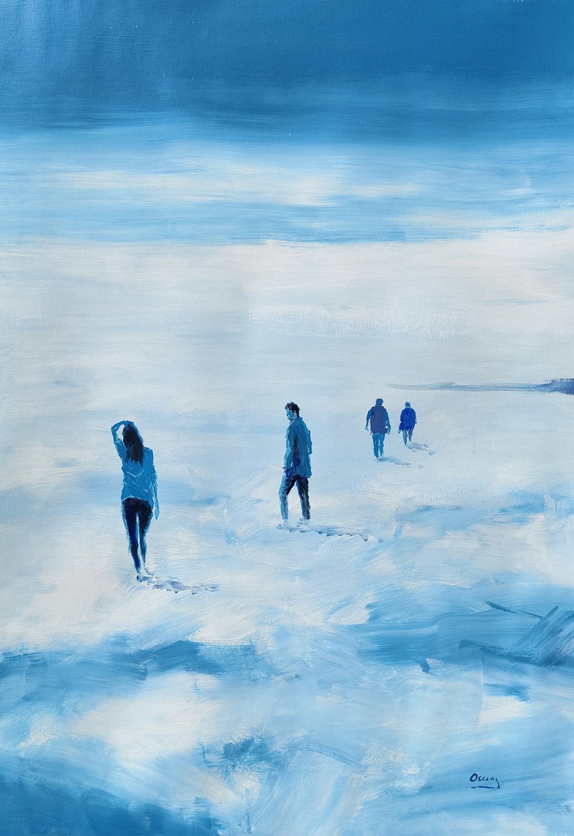 Impressionistic Portrait Acrylic Painting By Oscar Alvarez Pardo, 26 X 37", Through The Sky 2, Original Artwork