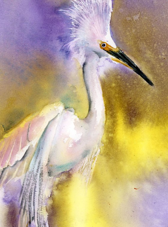Heron in violet and yellow colors