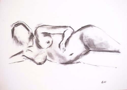 Nude in charcoal. 30. Black and white minimalistic female girl beauty body positive by Sasha Romm