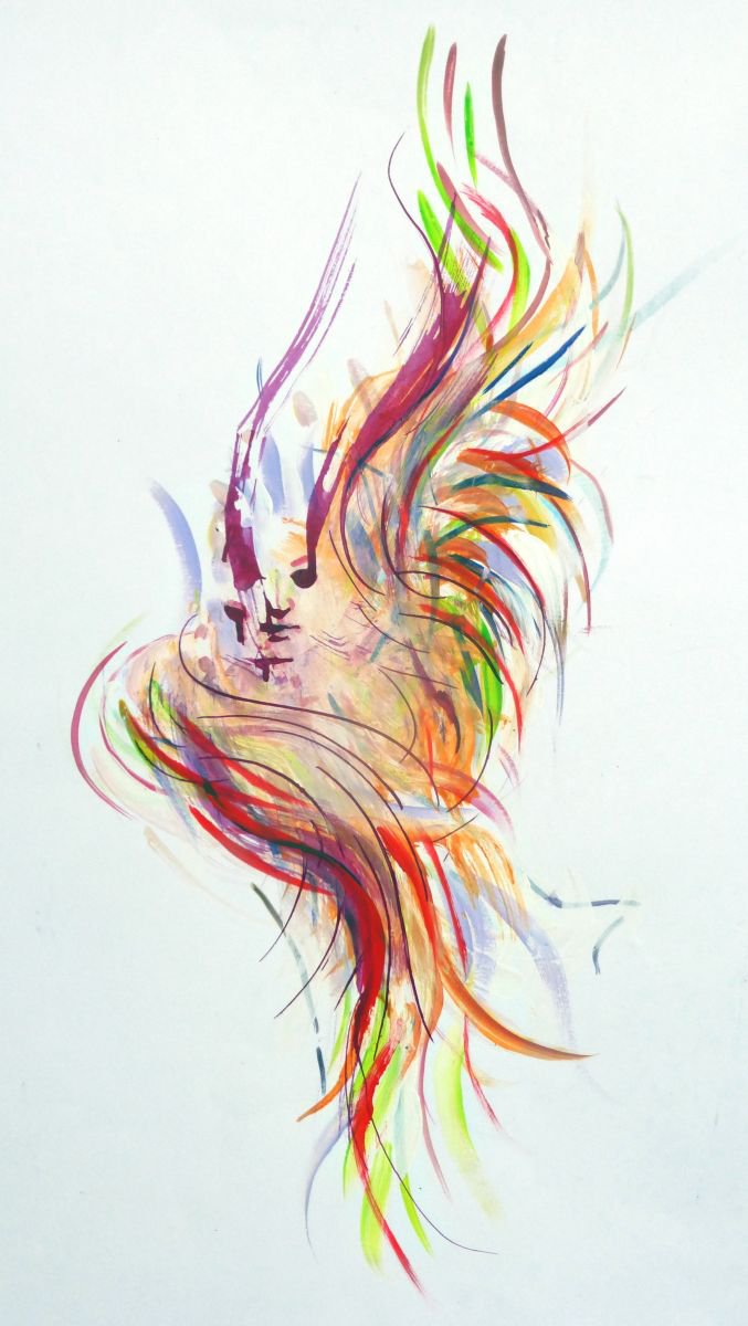 Expressive Abstract Ink Drawing By John Sharp, 7 X 13, Lucifer 2, Original Artwork