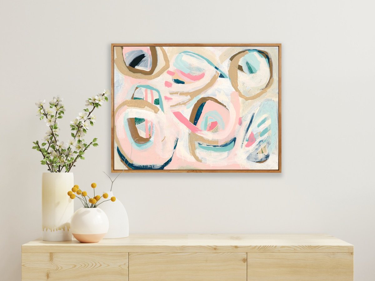 Organic Abstract Oil Painting By Rosie Gordon, 33 X 25", Here Now, Original Artwork