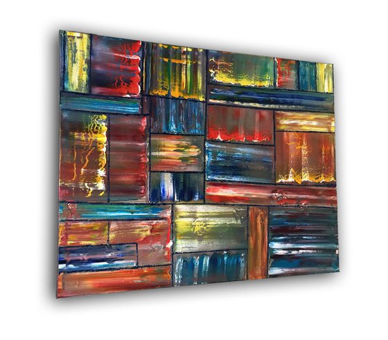 "Compartmentalized" - Original Highly Textured PMS Abstract Oil Painting On Canvas - 28" x 22"