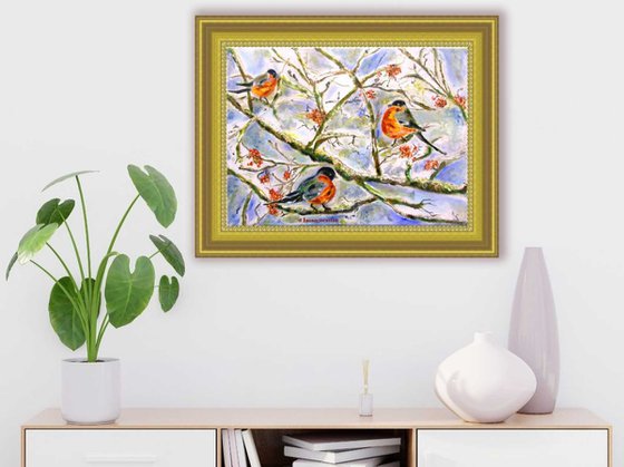 Robins in the winter | Original Oil on Canvas Painting 30x40 cm