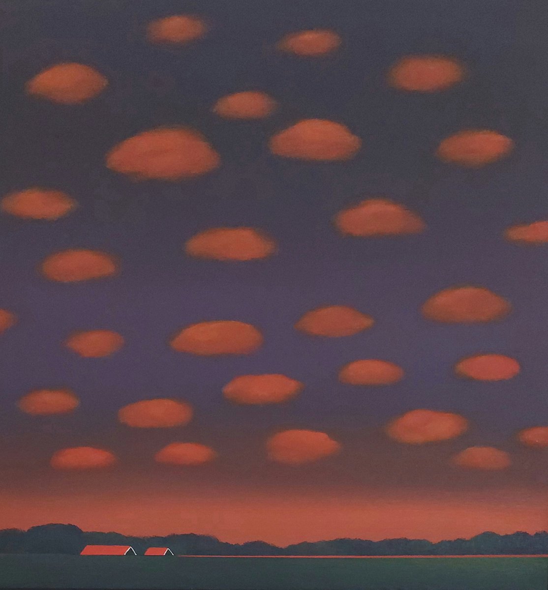 Landscape Acrylic Painting By Nelly Van Nieuwenhuijzen, 20 X 20", Yayoi Kusama Clouds (3), Original Artwork