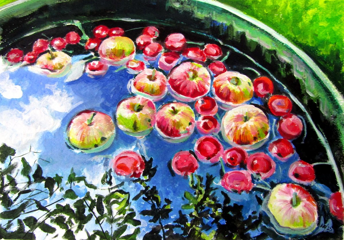 Autumn Mood With Apples By Kovacs Anna Brigitta, 14 X 10, Artwork For Sale On Artfinder