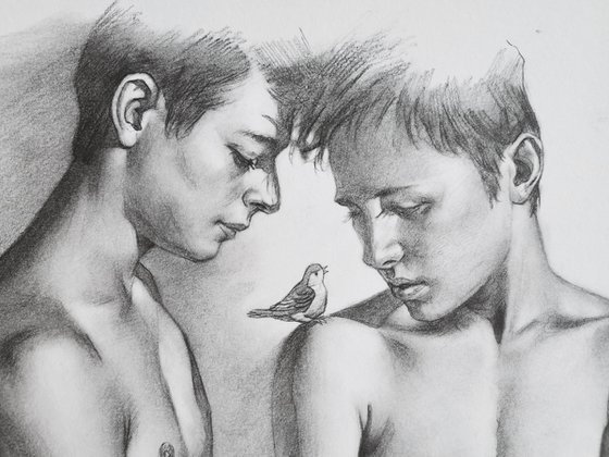 Drawing Men and bird#21831