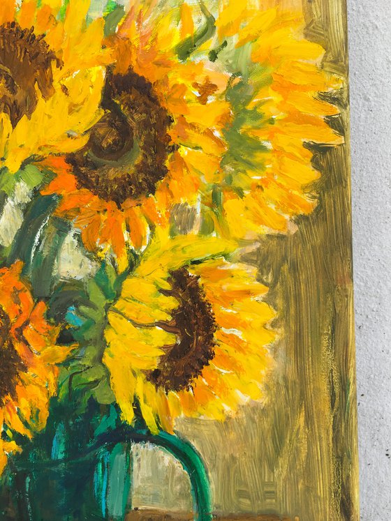 Sunflowers with green vase