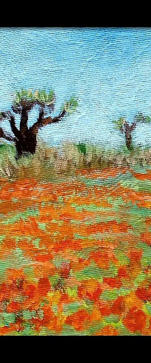 Poppies in the wilderness, Miniature landscape by Asha Shenoy