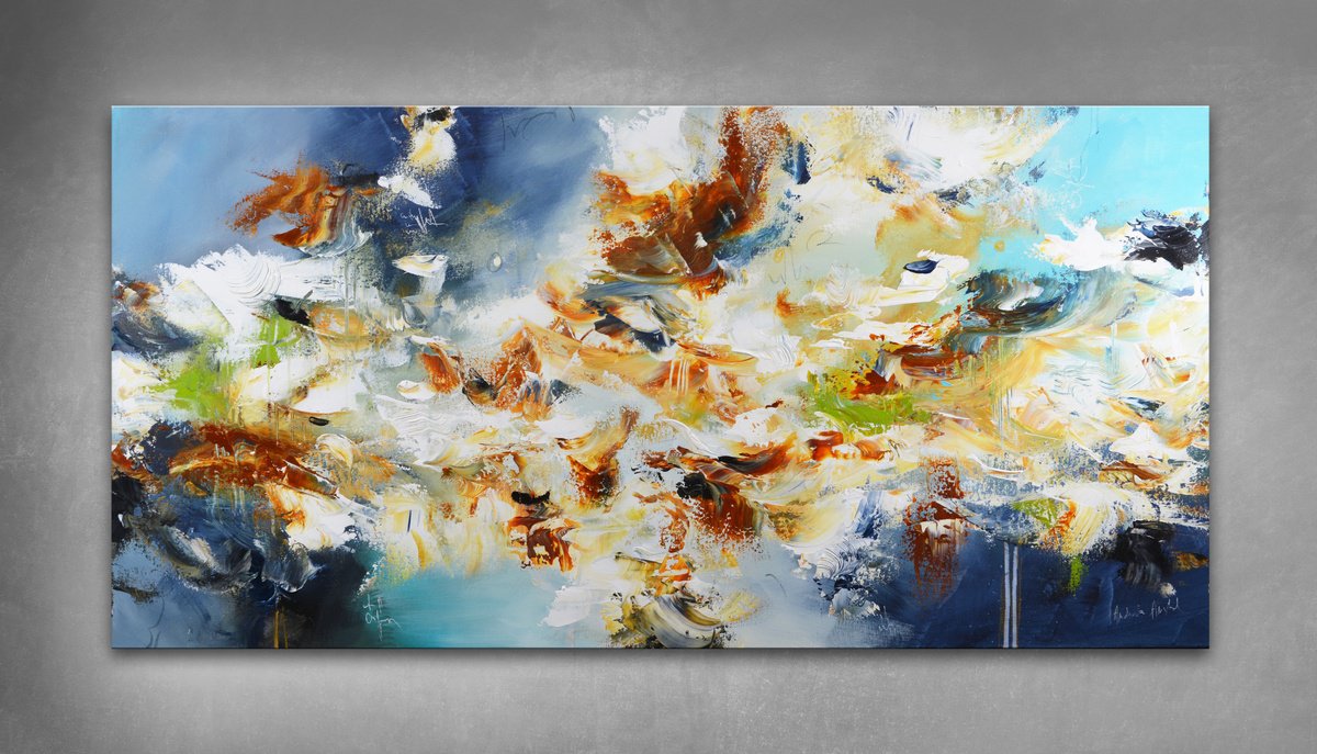 Abstract Acrylic Painting By Andrada Anghel, 48 X 24, Water Lilies, Original Artwork