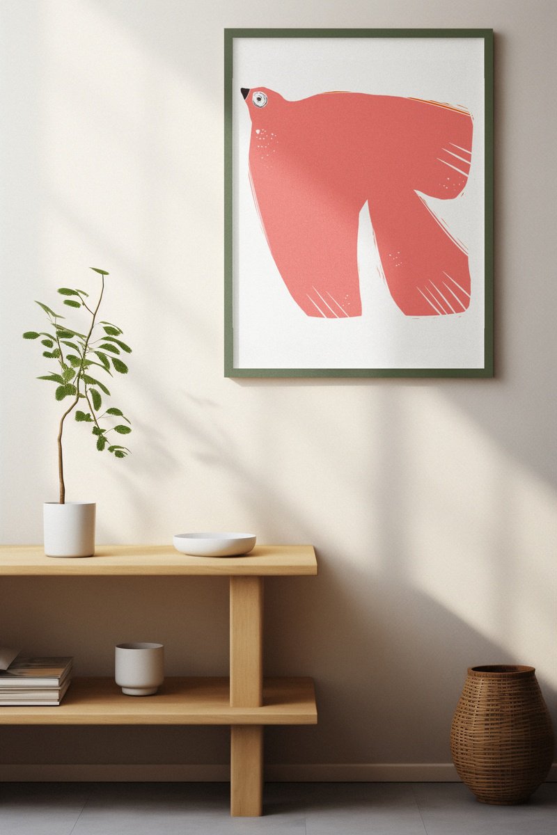 Animal Giclee Print By Emma Evans-Freke, 20 X 20, Birds In Brick Pink, Original Artwork