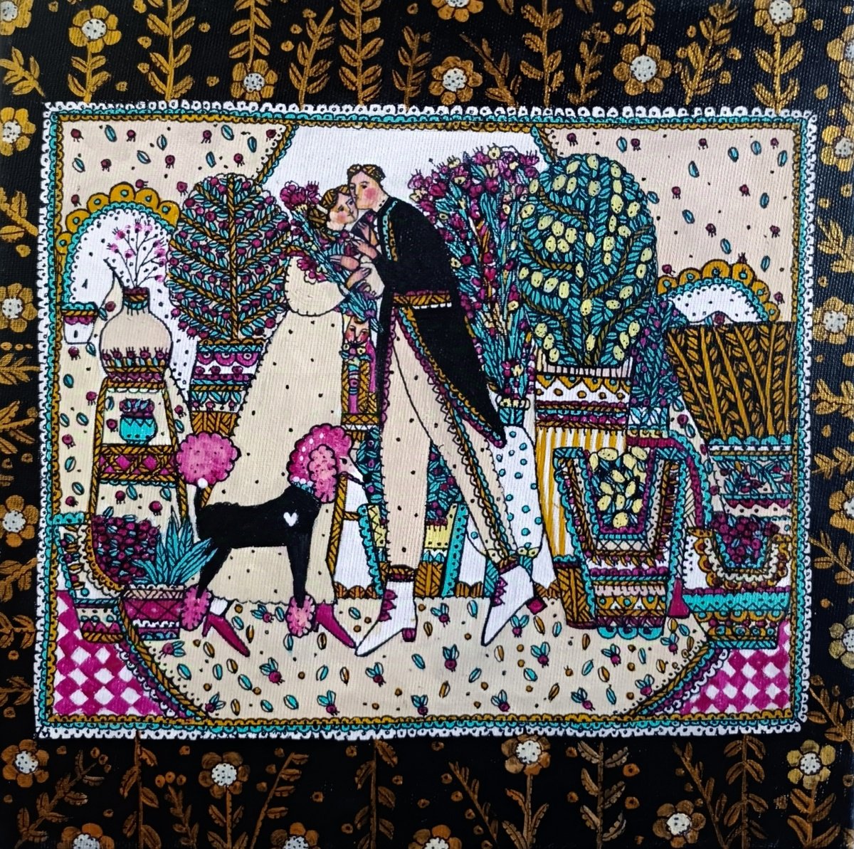 Naive Portrait Acrylic Painting By Tetiana Osadchuk, 12 X 12", Everything Is Perfect, Original Artwork