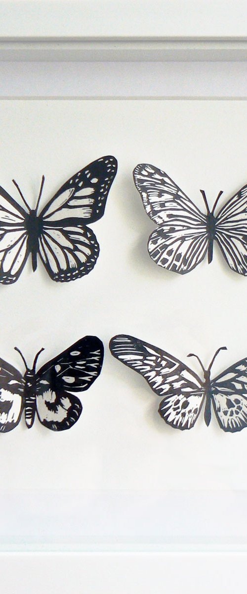 Framed and ready to hang - Lepidoptera (Butterflies, cut out lino prints) by Carolynne Coulson