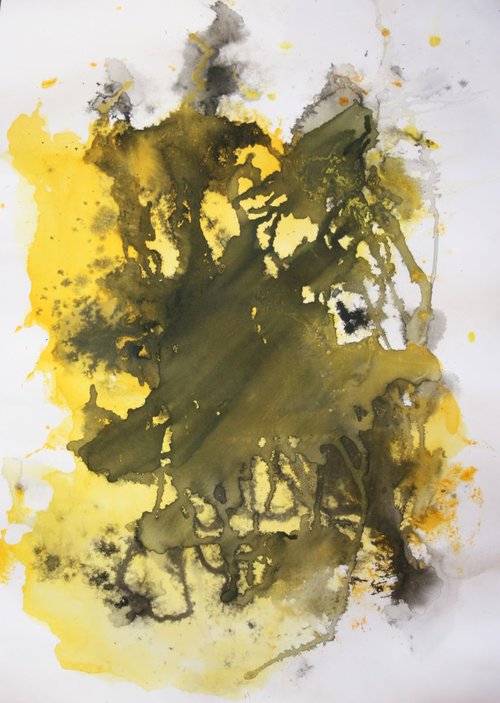 UNTITLED II... ABSTRACTION... EXPERIMENTS WITH WATERCOLORS AND INK... YELLOW AND BLACK... / ORIGINAL PAINTING by Salana Art Gallery