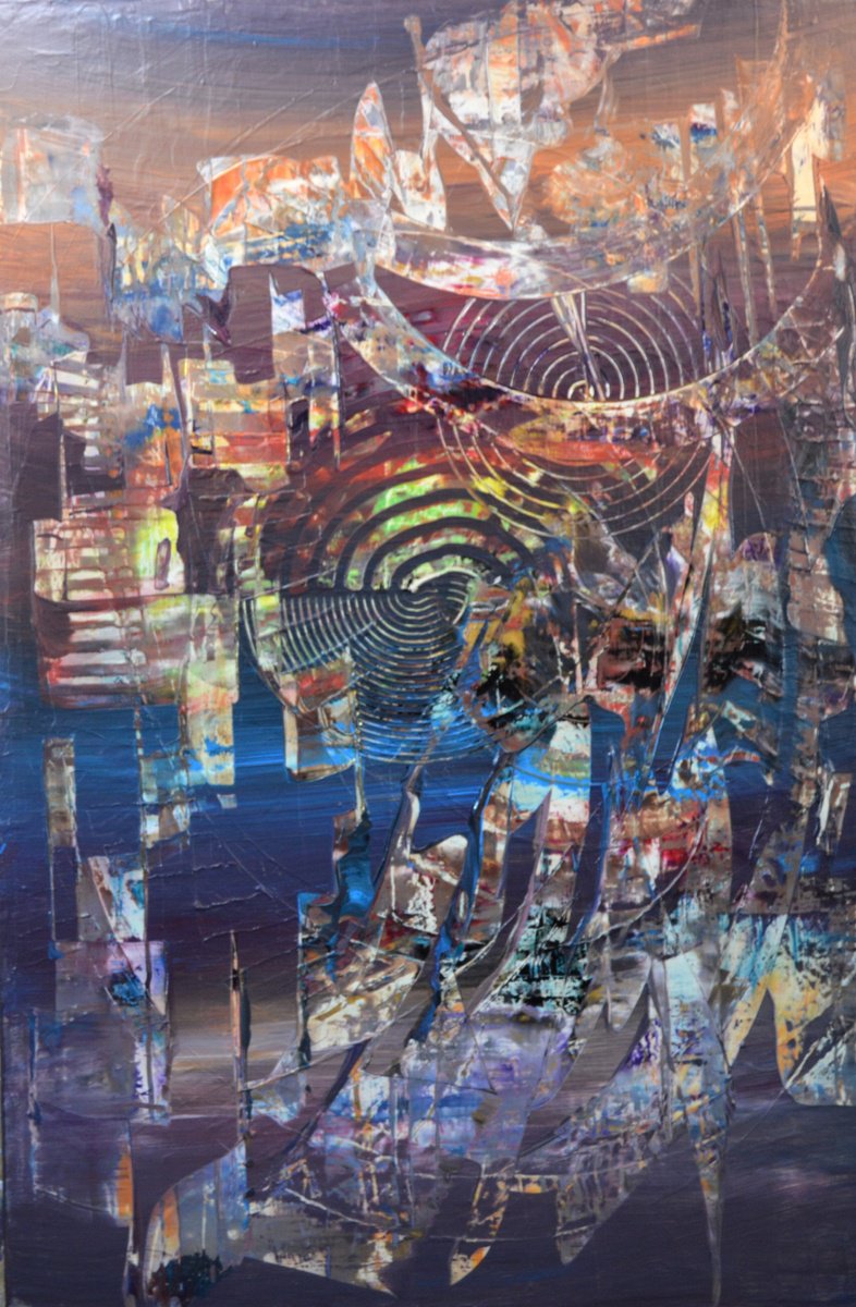 Impressionistic Abstract Acrylic Painting By Lucian Richards, 24 X 36", Midway, Original Artwork