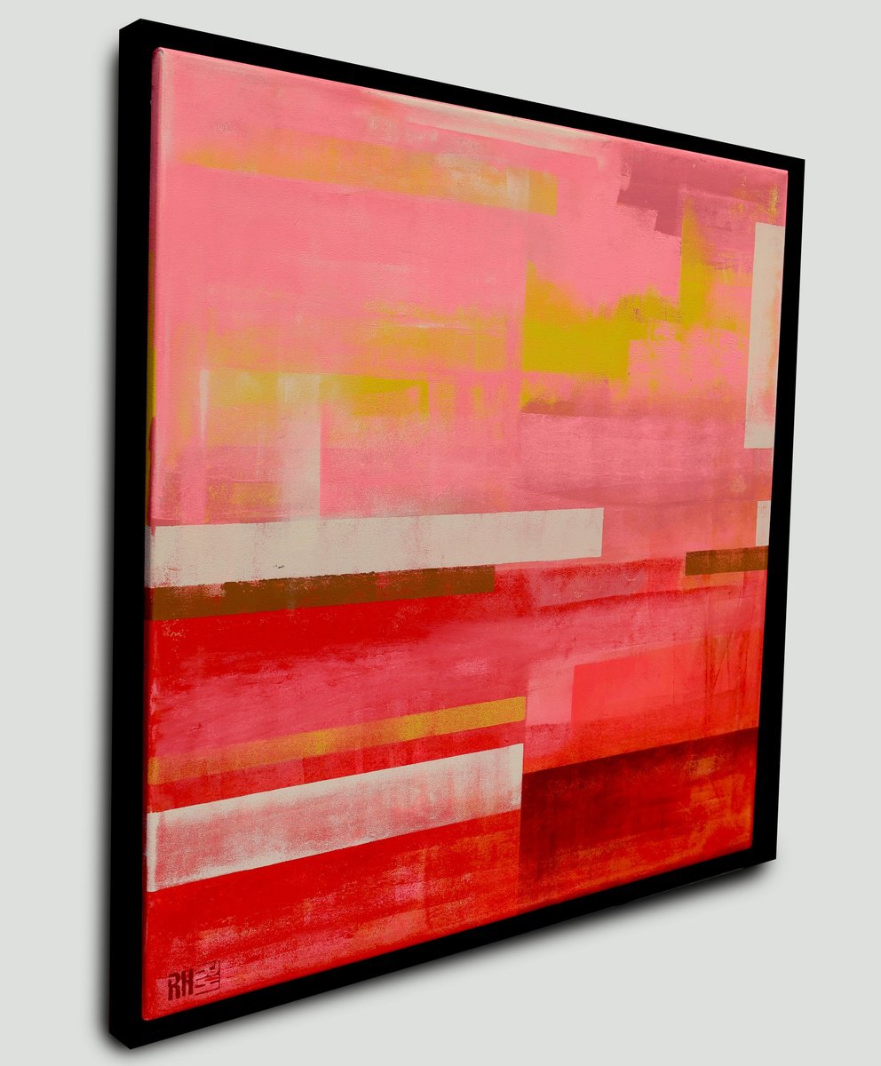 Abstract Acrylic Painting By Ronald Hunter, 33 X 33", Untitled In Red, Original Artwork