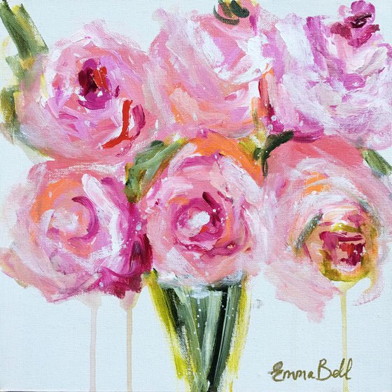 Peonies mini painting on canvas board