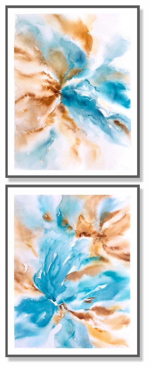 Abstract flowers diptych by Olga Grigo