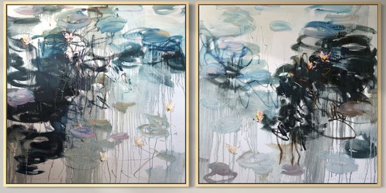 Water Lilies Reflections Diptych