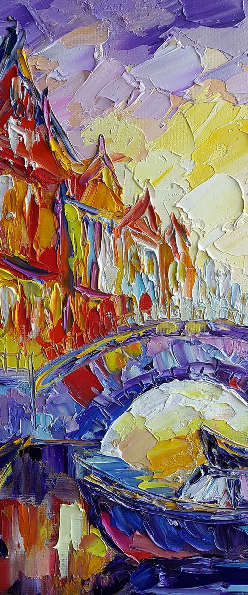 Sunset in Amsterdam - painting cityscape, evening Amsterdam, cityscape Amsterdam, landscape, oil painting, street scenery, painting on canvas, impressionism, city, gift by Anastasia Kozorez