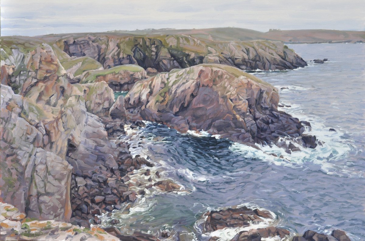 Impressionistic Landscape Oil Painting By Anne Baudequin, 43 X 29, The Pointe Du Van, Grey Sky, Original Artwork