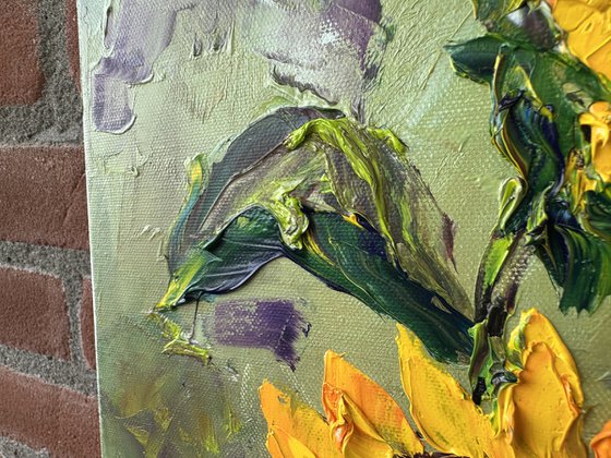 Sunflower impasto art