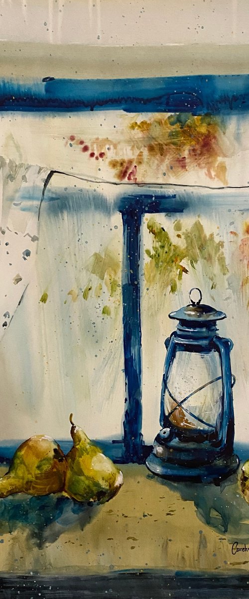 Sold Watercolor “Window lamp” perfect gift by Iulia Carchelan
