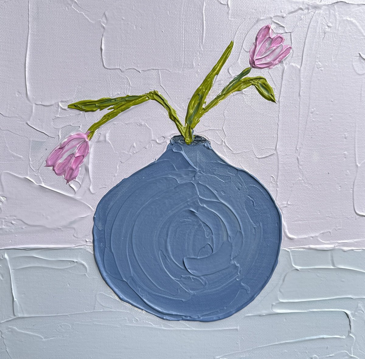 Impressionistic Still Life Acrylic Painting By Guzaliya Xavier, 12 X 12, Vase Aesthetics 11, Original Artwork