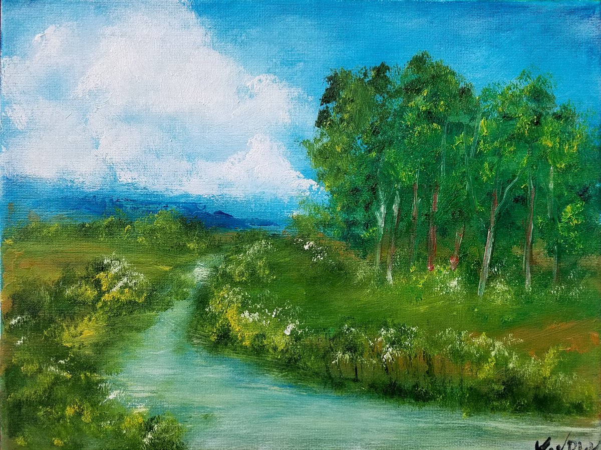 Impressionistic Landscape Oil Painting By Kevin Blake, 12 X 9", Parsley Stream, Original Artwork