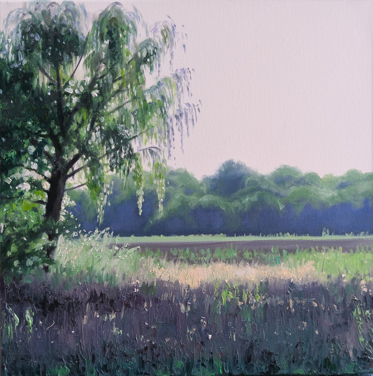 Organic Landscape Oil Painting By Kerry Lisa Davies, 16 X 16", Calm Light, Original Artwork